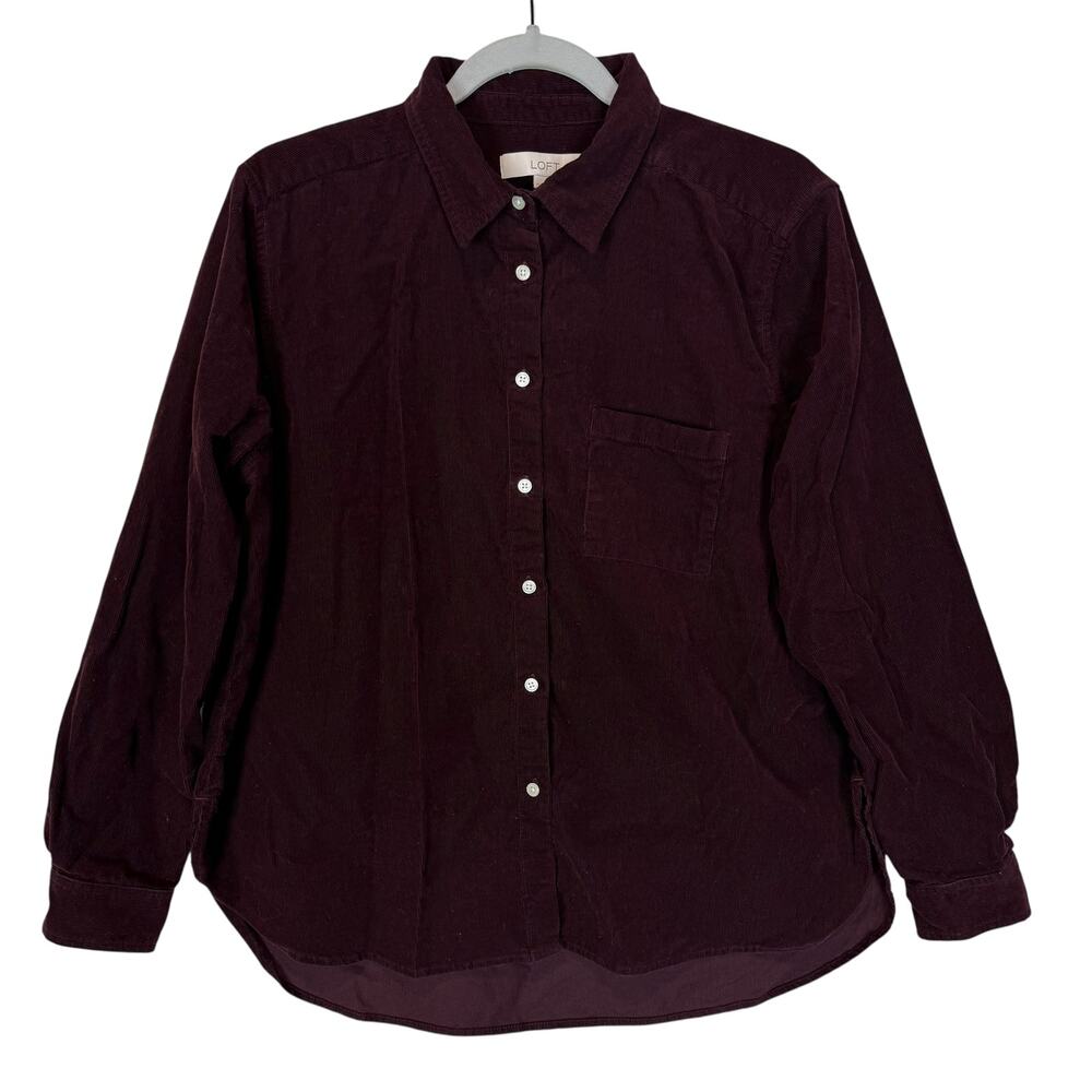 Loft Tunic Shirt Women M Warm Rosewood Corduroy Relaxed Fit Pocket Everyday Wear